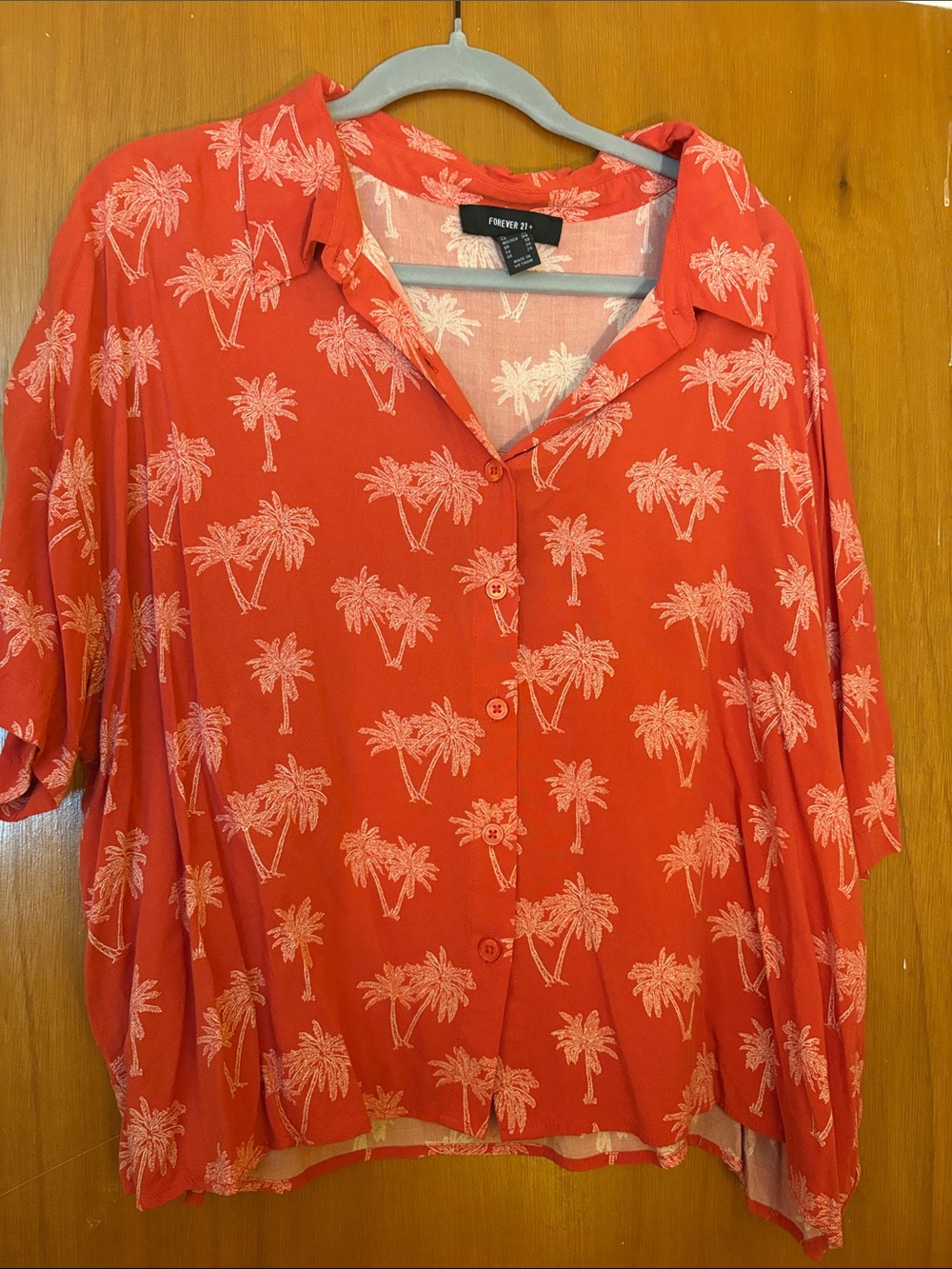Forever 21 Coral Red Palm Print Button-Up Blouse